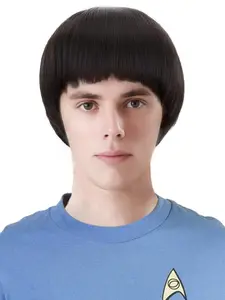 Men's short hair Cosplay wigs, with bangs, straight mushroom head wigs, 1960s bowl-shaped hairstyle wigs, men's fun wigs, Straight Synthetic Wig, suitable for anime, movies, Halloween costume parties (dark brown, black, beige) Synthetic Hairpieces