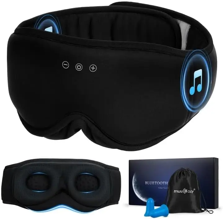 MUSICOZY Sleep Mask Headphones with Bluetooth Wireless Eye Masks Earphones | 3D Blackout Eyemask with Music Headphone for Side Sleepers, Hi-Fi Sound＆Long Battery Life Sleeping Earbuds for Travel Rest