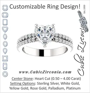 Cubic Zirconia Engagement Ring- The Kathryn  (Customizable Heart with Split Band & Round Pave Accents)