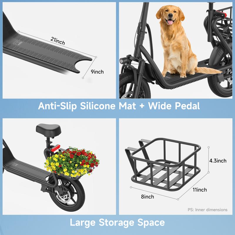 【AOVOPRO- VOLTVOGUE】 Electric Scooter, Peak Power 750W, Top Speed 22 mph, 10.5-22.5Ah, Driving Range 20-60 Miles, Rear Disc Brake + Electronic Brake, 14-inch Inflatable Tires.