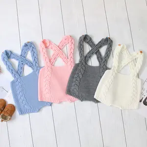Baby Knitted Suspender Pants, Solid Color Sleeveless Short Jumpsuit for Spring, Autumn