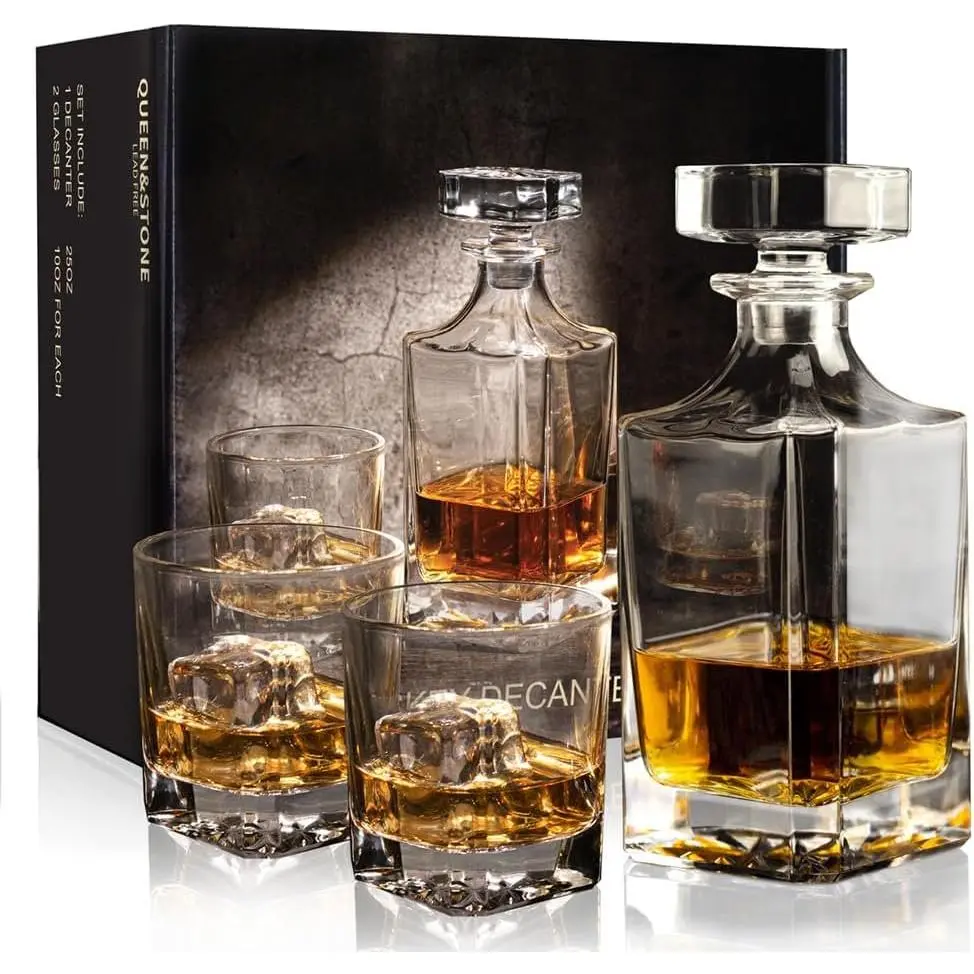 Square 25Oz   Decanter Set With 2 Glasses in Box,Decanter Set for  ,  Decanter Suit for Men and Women Father Coworkers Lovers