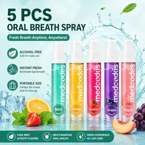 5 Pcs of Portable Oral Breath Spray, Alcohol-Free Mouth Freshener for Fresh Breath, Bad Breath Removal, Teeth Whitening Oral Care, Travel Size Portable Mouthwash, Cool Mint Flavor, Daily dry