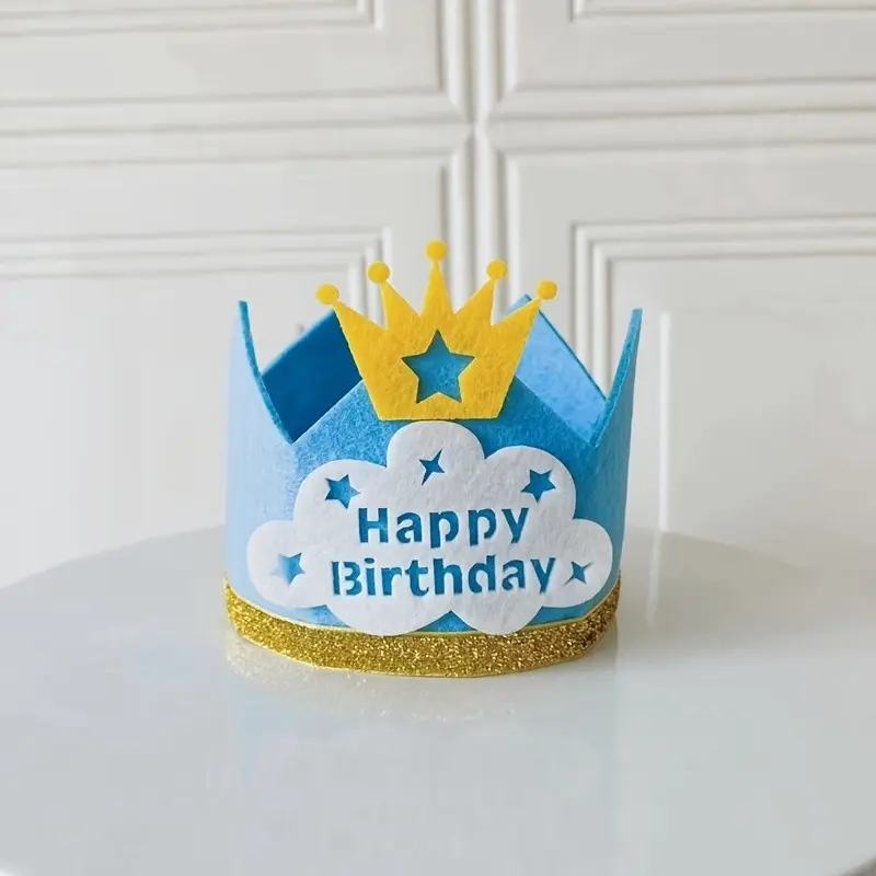 Happy Birthday Crown Hat 1 Pack - Reusable Fabric Party Accessory with Glitter Band - Sparkly Birthday King Queen Tiara for Photo Props and Theme Celebrations - Non-Electric Hair Accessories Headband Decor Festive Decorative