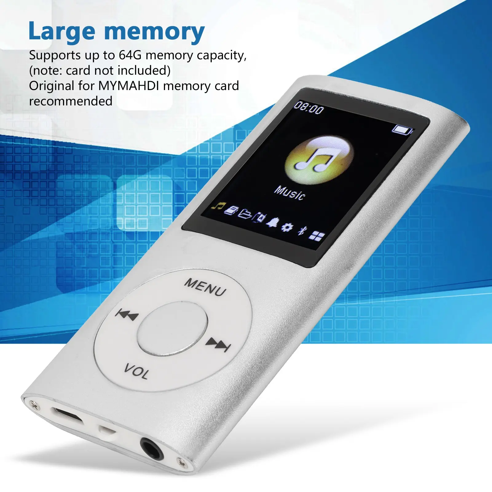 Portable MP3 Music Player, Slim 1.8" LCD Screen, Stylish Multifunctional Player with Lossless HiFi Sound