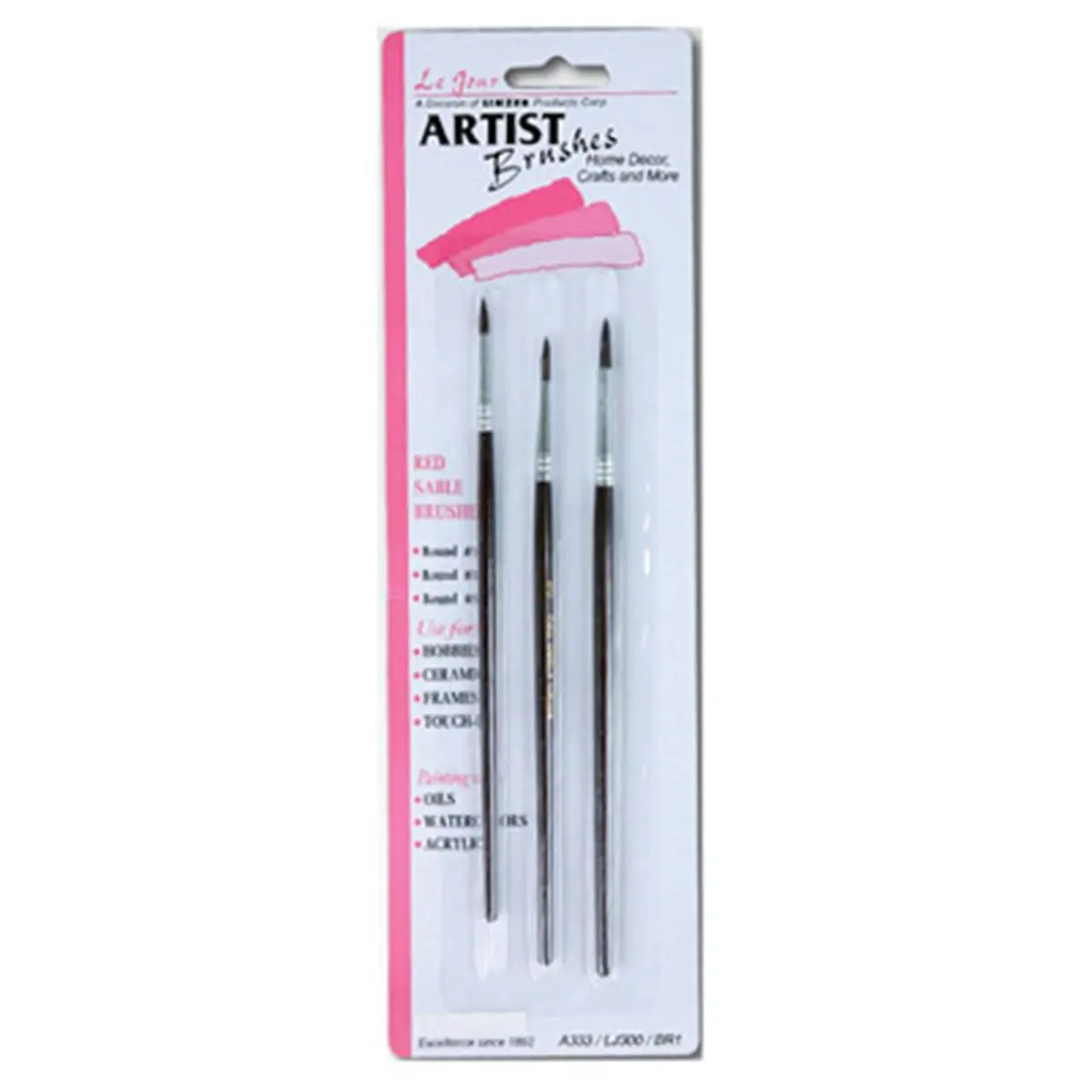 212 MAIN A333 Round Red Sable Artist Brush Set - 3-Piece, Round Tips, Wood Handles, Three Pieces