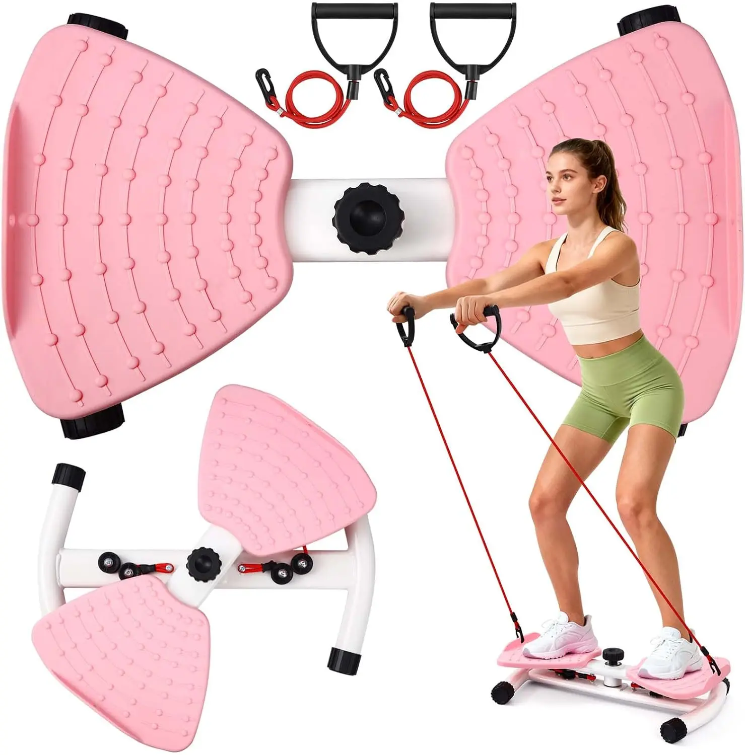 Waist Twister Machine with Resistance Bands - 300 lbs Weight Capacity, Non-Slip Twist Board, Noiseless Ab Twister Home Gym Equipment for Women/Men