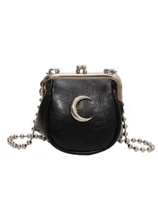 High-Quality Retro Moon Hardware Clutch Bag, Mini Chain Crossbody Bag, Dark Gothic Vintage Leather Texture, Dual-Use Shoulder Bag