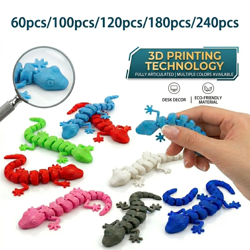 3D Printed Lizard Statue (60/100/120/180/240 Random Colors) - Figurine Shelf Decor, Mini Animal Home Decor, Stress-Relieving Holiday Gift (Halloween, Christmas) for All, Whimsical Library Pocket Fantasy Figurine, Figurine Decor, Room