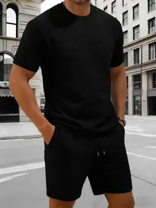 Men's Classic Versatile Daily Commute Short Sleeve Top Shorts Set, 2 Piece Set, Breathable Skin-Friendly Texture, Casual Outdoor Sports