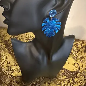 Soft Royal Blue Tropical Leaf Shaped Earrings