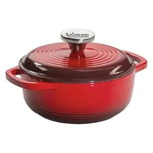 Lodge 1.5 Quart Enameled Cast Iron Dutch Oven with Lid – Dual Handles – Oven Safe up to 500° F or on Stovetop - Use to Marinate, Cook, Bake, Refrigerate and Serve – Red