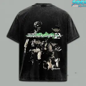 Call of Duty Modern Warfare 2 Printed Unisex Washed T-Shirt, Vintage Washed Y2K, Heavyweight Cotton Tees, Premium Fit, Gaming Fashion, Tactical Military Merch, Gift for Gamers, Urban Aesthetic Clothing FO3
