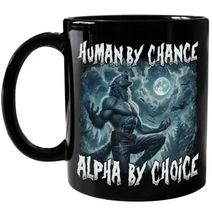 Retro Human By Chance Alpha By Choice Mug, Vintage 90s Style Wolf Mugs, Wolf Emo Meme Cup, Mental Health Gift, Wolf Sigma Ceramic Coffee 11Oz 15Oz Mug