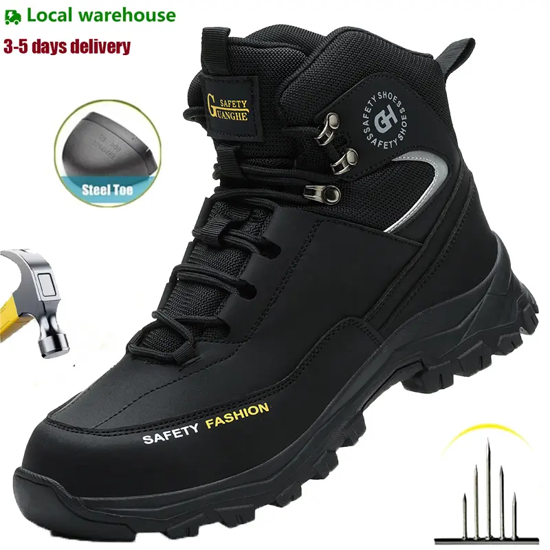 Work Safety Shoes For Men indestructible work shoe non-slip Work Sneakers Shoes Anti-Puncture Protective Boots Indestructible new steel toe shoe wear resistant Black Closed