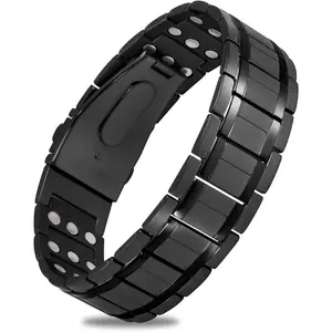Karma Charms Men & Women Daily Commute 3X Magnetic Bracelets for Men, Mens Bracelet Stainless Steel with Strenth Neodymium Magnets & Sizing Tool(Black) Wearable
