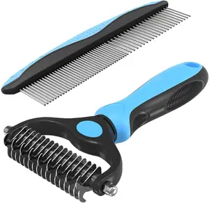 Original Pet Grooming Rake - Double-Sided Deshedding Dematting Tool, Undercoat Rake for Dogs & Cats, Extra-Wide Dog Grooming Brush & Deshedder Comb for Long Hair, Reduces Shedding 95%，Pet Grooming Combo -Metal Comb for Detangling and Dematting Long