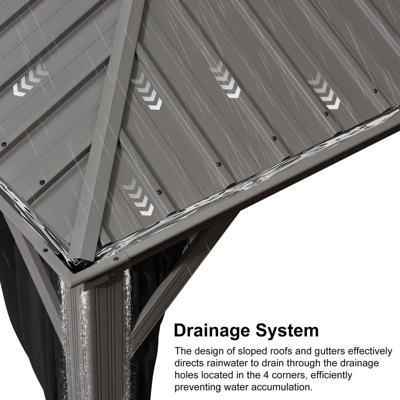 PURPLE LEAF 12' x 24' Patio Gazebo For Backyard | Hardtop Galvanized Steel Light Grey Frame With Upgrade Curtain