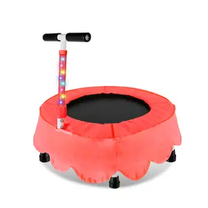 25" Red Kids Trampoline with LED Glow Poles - Cool Light Effects, Non-Slip Handles, Indoor/Outdoor Use, Perfect Gift for Ages 3-6