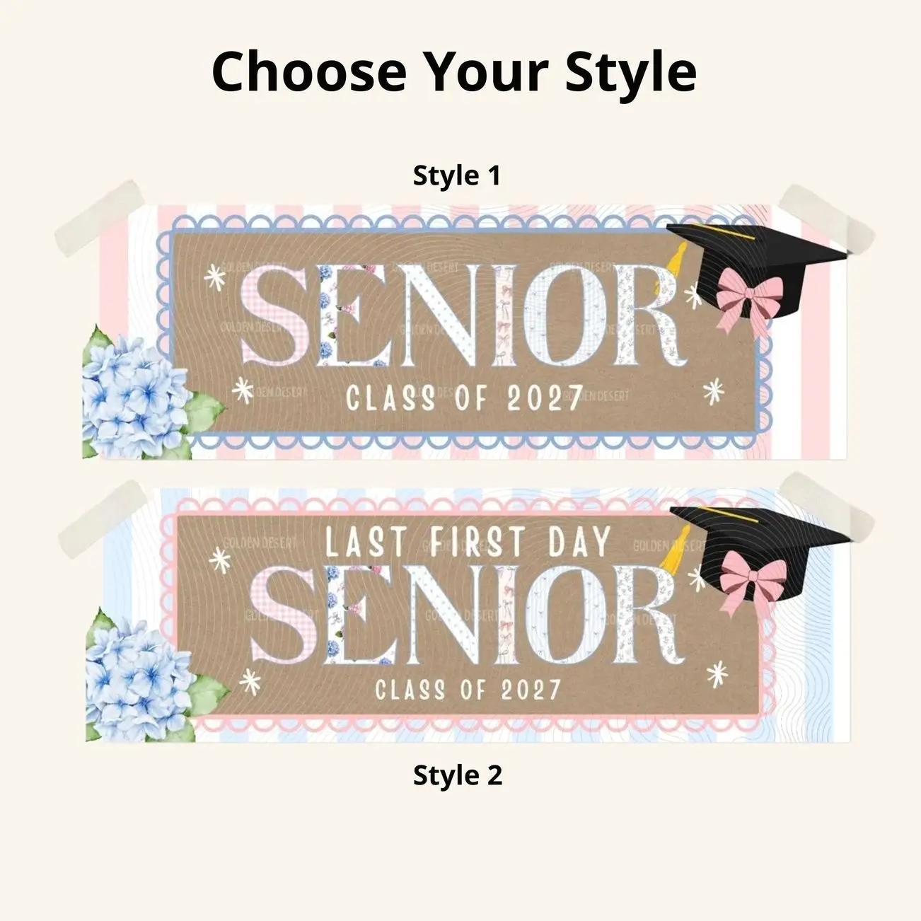 2 Options Last First Day Senior Class of 2027 Banner Tapestry, Girly Senior Year, Last First Day Senior