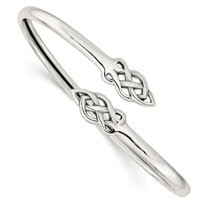 925 Sterling Silver 4mm Celtic Trinity Knot Flexible Bangle Bracelet Cuff