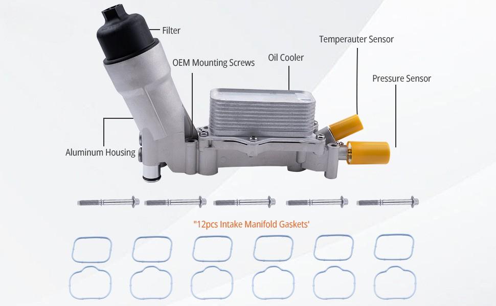 Engine Oil Cooler Filter Housing Assembly Kit with Oil Filter, Cap, Gaskets & Sensors