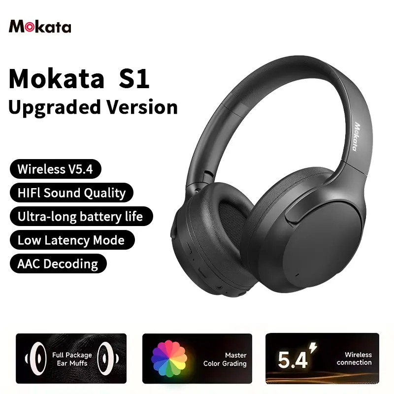 Mokata Wireless Over-Ear Headphones, 100H Playtime, Active Noise Cancelling, Hi-Res Audio, Deep Bass | Lightweight, Bluetooth 5.4, Built-in Mic, Transparency Mode, Type-C Charging, Comfortable Padded Ear Cups, Sleek White, Gaming