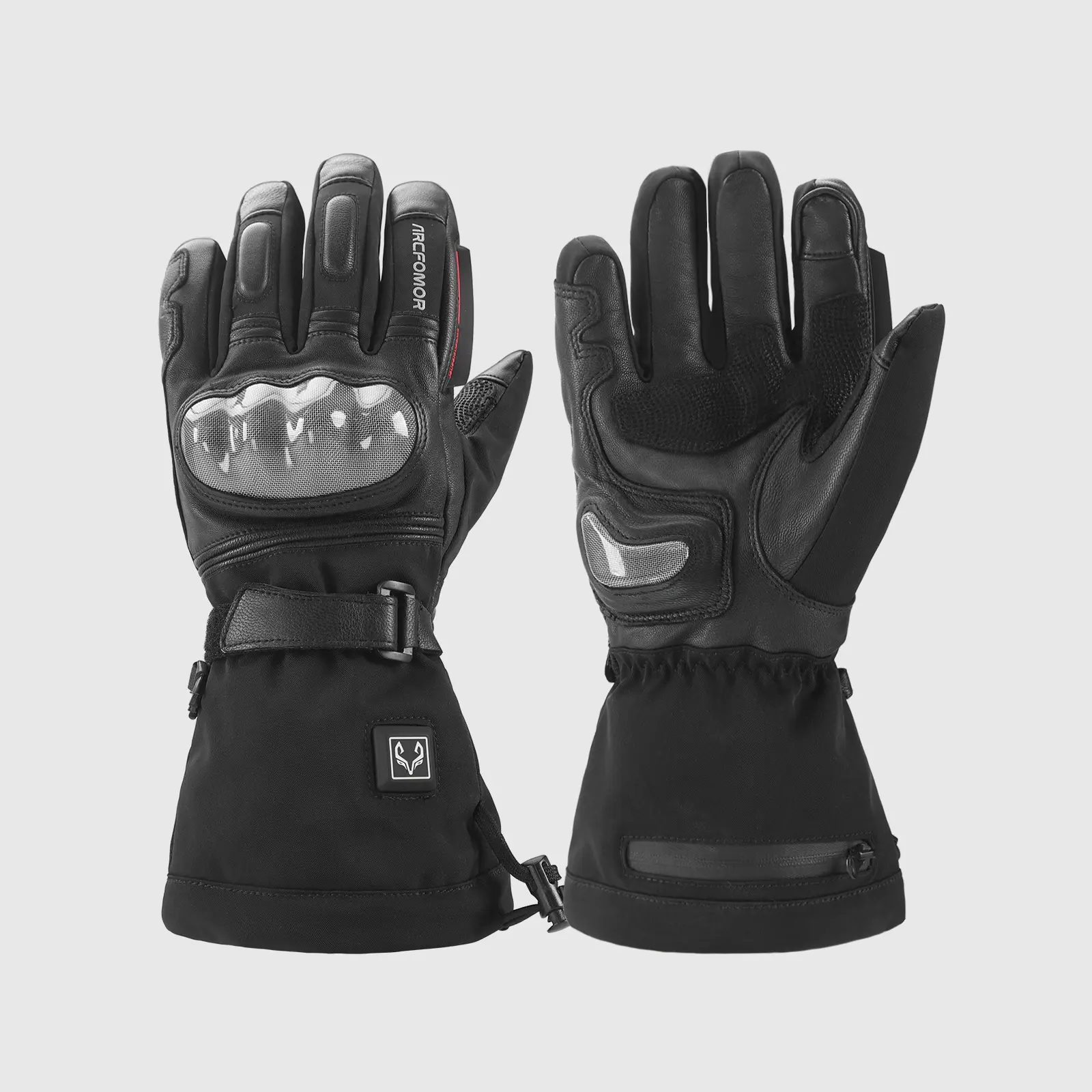 Arcfomor 7.4V Heated Protective Motorcycle Gloves - Waterproof Leather, Carbon Fiber Armor, Wiper Strip, Winter Cycling Outdoor Riding Sports Gear, Protective Gloves, Touch Screen, Waterproof Membrane, Motorcycle Touring, Cold Resistant
