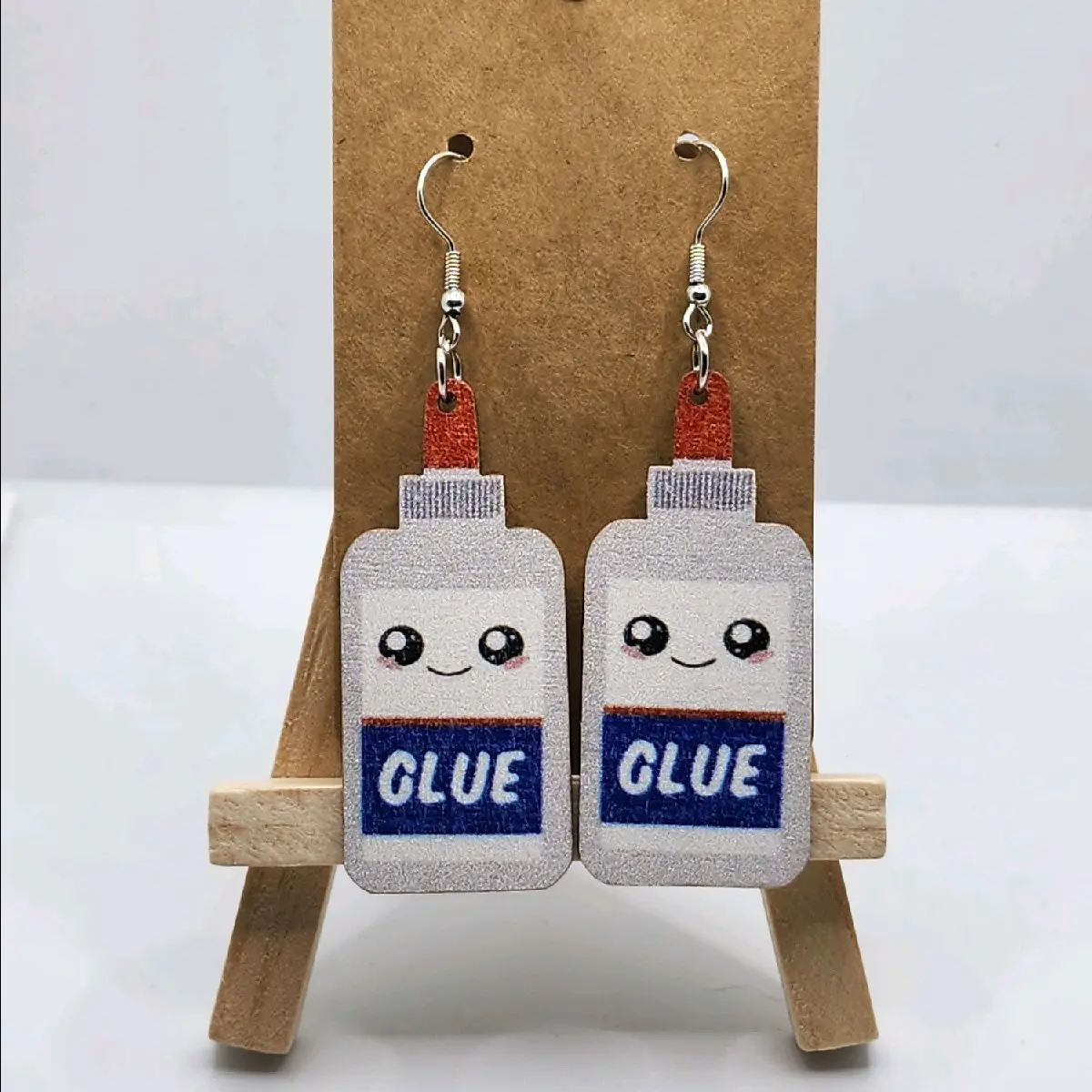Glue Earrings - Lightweight Durable Wooden Hooks with Glue Like Appearance for Unique Style and Fun Whimsy Accessory Perfect for Special Occasions and Everyday Wear