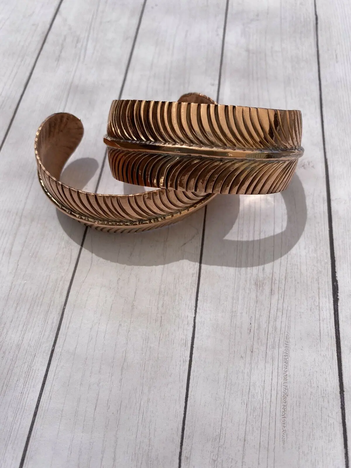 Handcrafted Copper Hand Stamped  Feather Bracelet Cuff