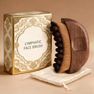 Facial Lymphatic Contour Brush, Beauty Roller, Sandalwood Contour Brush, Jawline and Chin Sculpting, Dry Brushing, Lymph Drainage, Daily Use, Beauty Tool