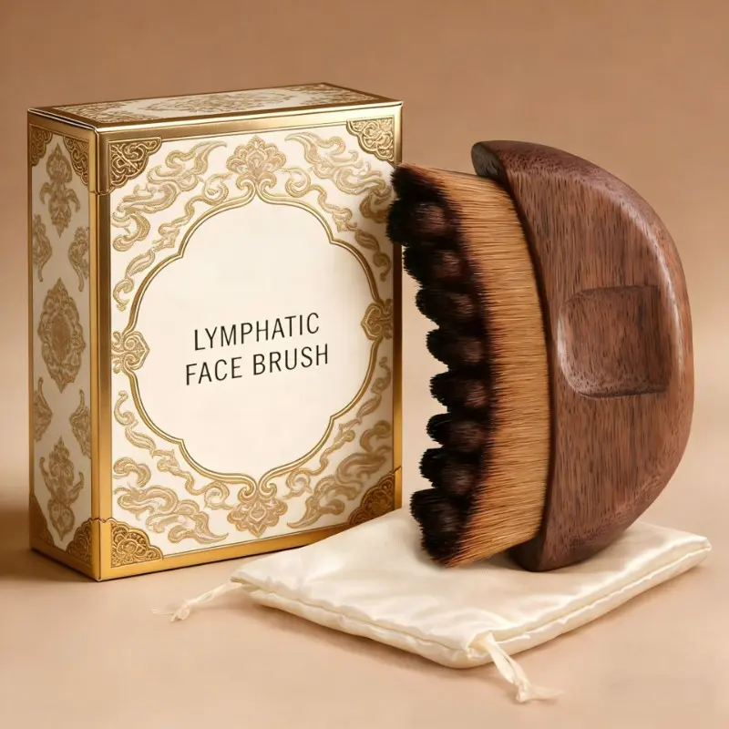 Facial Lymphatic Contour Brush, Beauty Roller, Sandalwood Contour Brush, Jawline and Chin Sculpting, Dry Brushing, Lymph Drainage, Daily Use, Beauty Tool