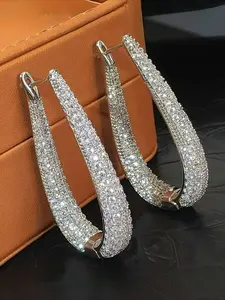 [1 Pair Luxurious Hoop Earrings] Luxurious Synthetic Zirconia One Pair Women's Fashion Hoop Earrings | Inlaid Sparkling High-End Jewelry Gift for Ladies Wedding Banquet