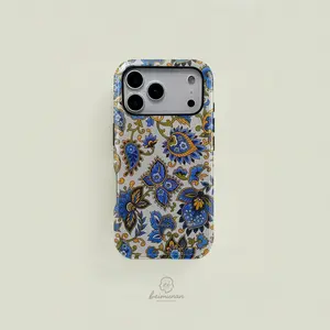 Blue Paisley Pattern Phone Case Cover, Durable Two-In-One Shockproof Protection, Fits iPhone 17 16 15 14 13 12 Pro Max, Samsung Galaxy S25 S24 S23 S22 Ultra Series