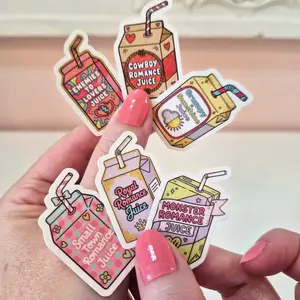 6 Juice Carton Book Tropes Reading Book Lover - Waterproof Glitter or Glossy Stickers 2.75" Size Customizable for Kindle Book or Tablet Durable Stylish Design