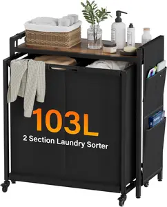 Laundry Sorter, Rolling Laundry Hamper with Shelf and Wheels, Pull-Out Cart Organizer, Clothes Hamper for Laundry Room, Bathroom, Bedroom