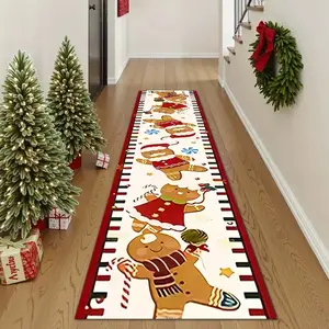 Christmas Gingerbread Man Decorative Runner Rug, Boho Washable Rug, Cute Cartoon Floor Mat, Holiday Home Decoration, Perfect Christmas Gift, Pet Friendly Non-Slip