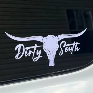 Dirty South Bull Skull Car Window Decal, Tumbler Decal
