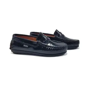 Atlanta Mocassin Marbleized Navy Patent Penny Loafer