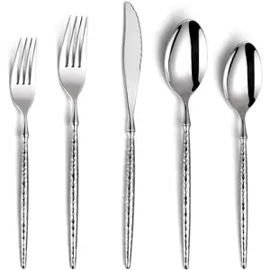 20- Hammered Silverware Set,18/10 Stainless Steel Forging Heavy Duty Cutlery Set for 4, Luxury  Flatware Set,Spoons and Forks Set,Mirror Polished,Dishwasher Safe