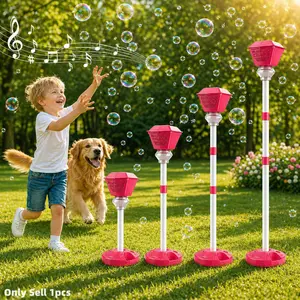 Automatic Bubble Machine for Kids, Height Adjustable Standing Bubble Maker up to 47 Inches, Outdoor Battery Operated Bubble Machine with Light and Music, Bubble Blower Toy for Toddlers, Birthday Party Gifts(Bubble liquid not included)