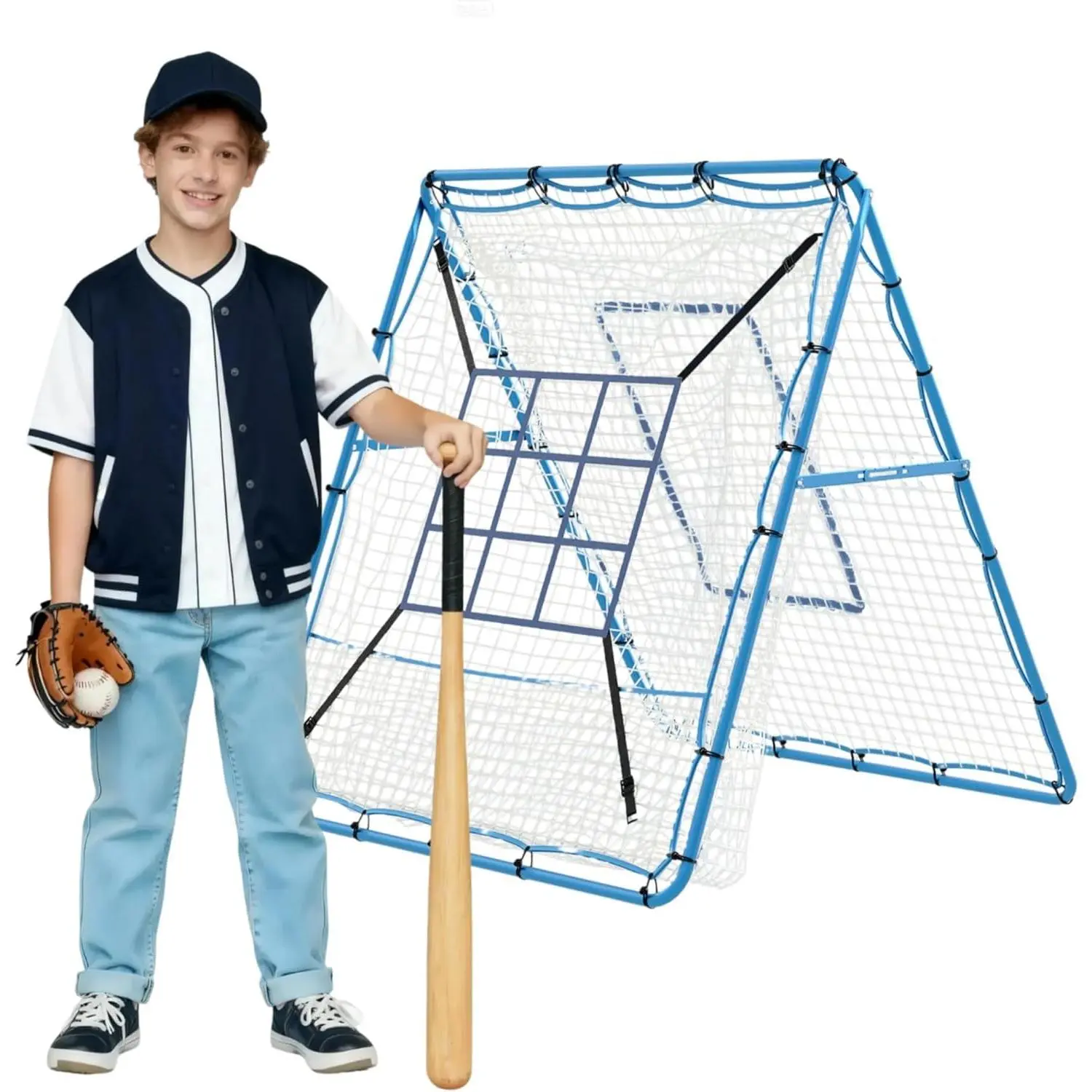 GARVEE Adjustable-Angle Baseball Pitching Rebounder Net, Easy-Setup Bounce-Back Trainer with Strike Zone Equipment for Backyard Softball Training