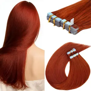 18 Inch Tape in Hair Extensions Human Hair Invisible Straight Tape Hair Extensions for Women 20 count/50g Seamless Weft #350 Cooper Rad Real Hair Extension Tape ins Human Hair