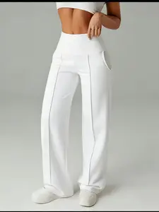 Trendy Women's High Waist Slim Fit Straight Leg Pants, Ankle Length with Pockets, Casual Athletic Wear for Workout Gym Commute