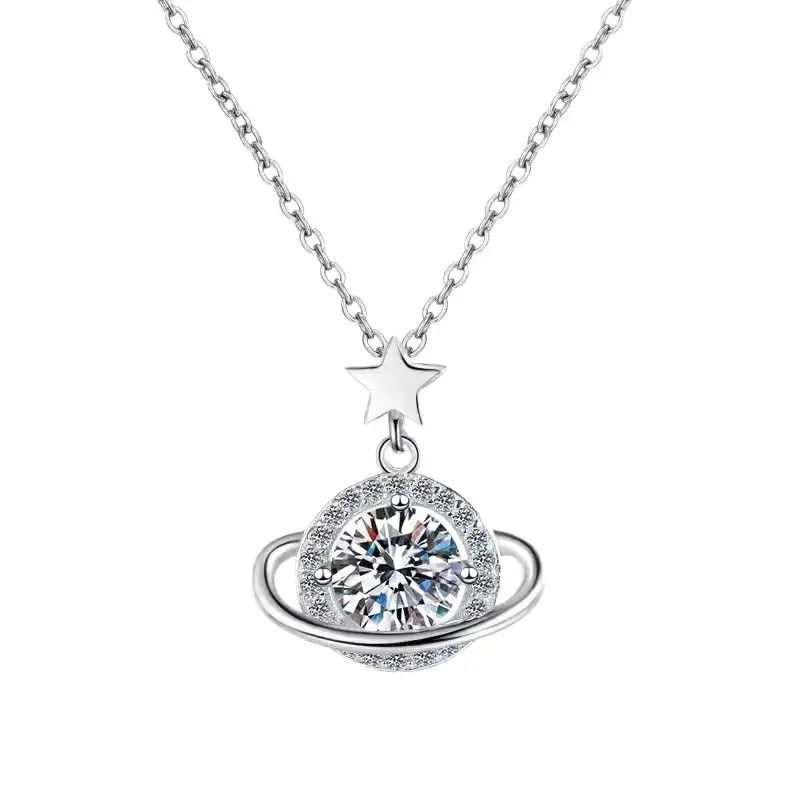 Women's Planet Shape Stainless Steel Necklace with 5A Zircon Accent, Hypoallergenic for Sensitive Skin, 16-20in Adjustable Chain, Gift Box-Included Birthday Anniversary Female Gift, Tarnish-Free, Crafted From Durable Stainless Steel, Daily, Elegant, Penda