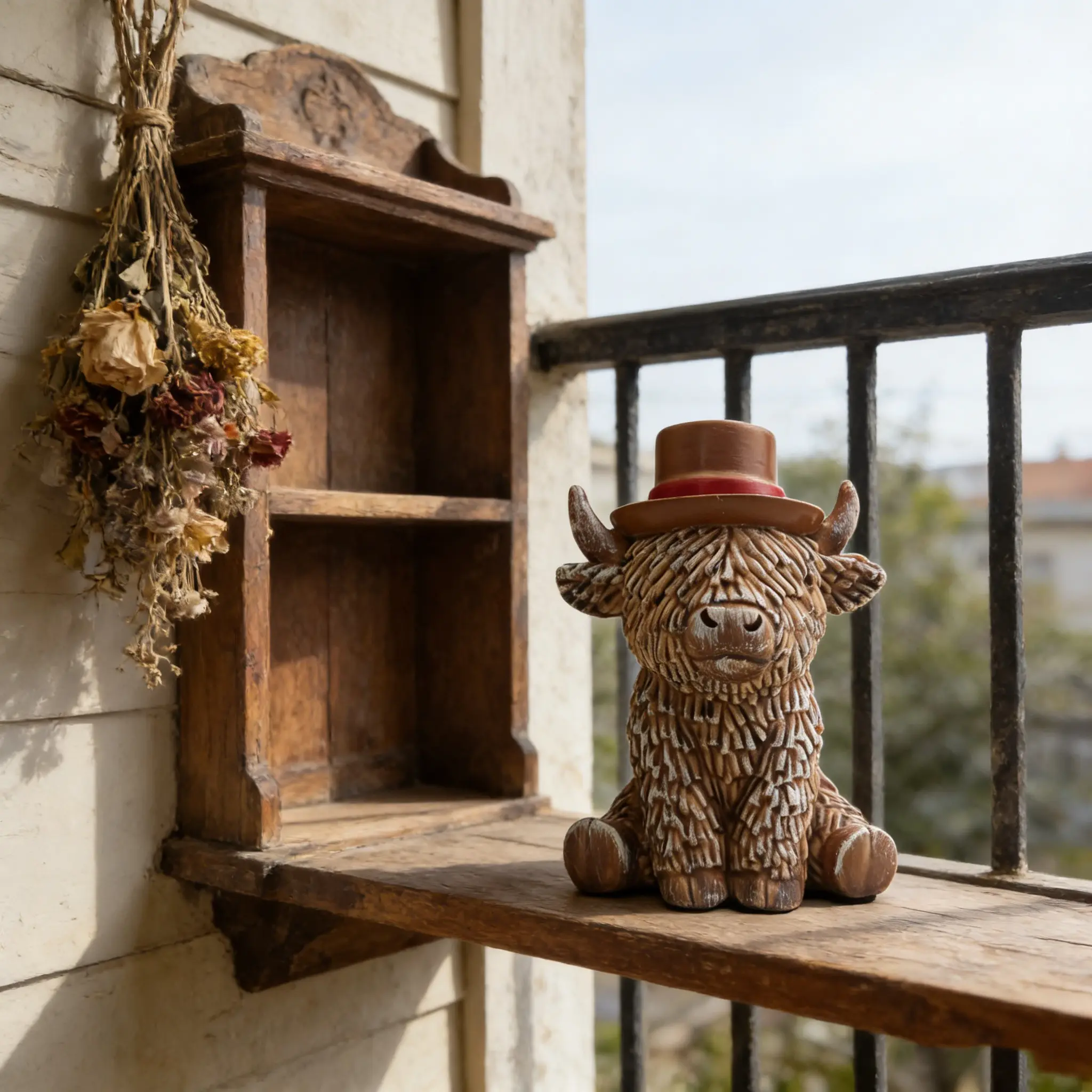 Western Cowboy Style Highland Cow Statue, Scottish Highland Cow Wearing Cowboy Hat, Resin Craft Desktop Sculpture, Western Figurine, Scottish Cow Ornaments, Cow Ornament, Collectible Figurines, Ideal Gift for Home Office Living Room Bathroom