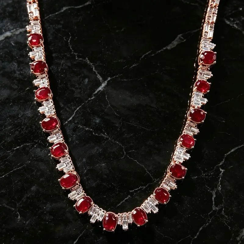 <PingEast Jewelry>Ruby Necklace — crafted in 925 sterling silver setting.