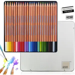 COLOUR BLOCK 24PC Premium Cedar Wood Watercolor Pencil Set with I Ideal pencil kit for Drawing, Sketching, Coloring and Painting travel watercolor pencils