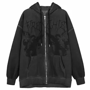 Women’s Y2K zip-up hoodie vintage graphic aesthetic sweatshirt pullover long sleeve e-girl 90s streetwear jacket can be worn with a raincoat
