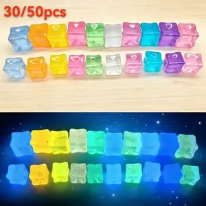50/100 luminous resin Reusable Ice Cubes-suitable for outdoor courtyard decoration, party decoration, durable, safe and non-toxic resin blocks, starry sky color-changing effect shining in the dark, holiday creative homemade decorations